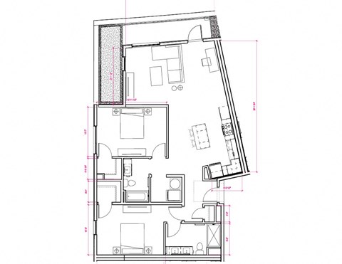 Floor plan for 2 beds, 2 baths, 1212 sqft